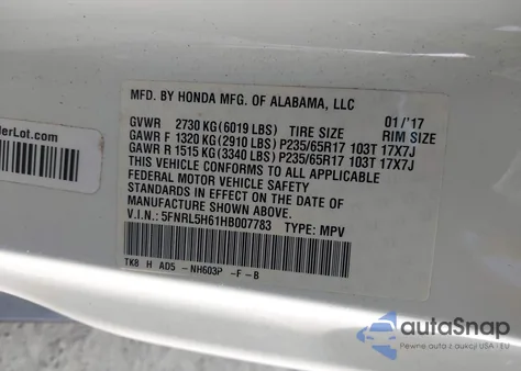 2017 Honda Odyssey Ex-L from USA, damaged, VIN 5FNRL5H61HB007783